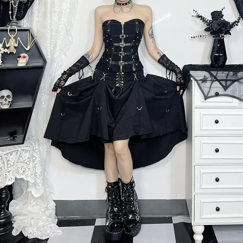 Goth Black Swing A-line Skirt