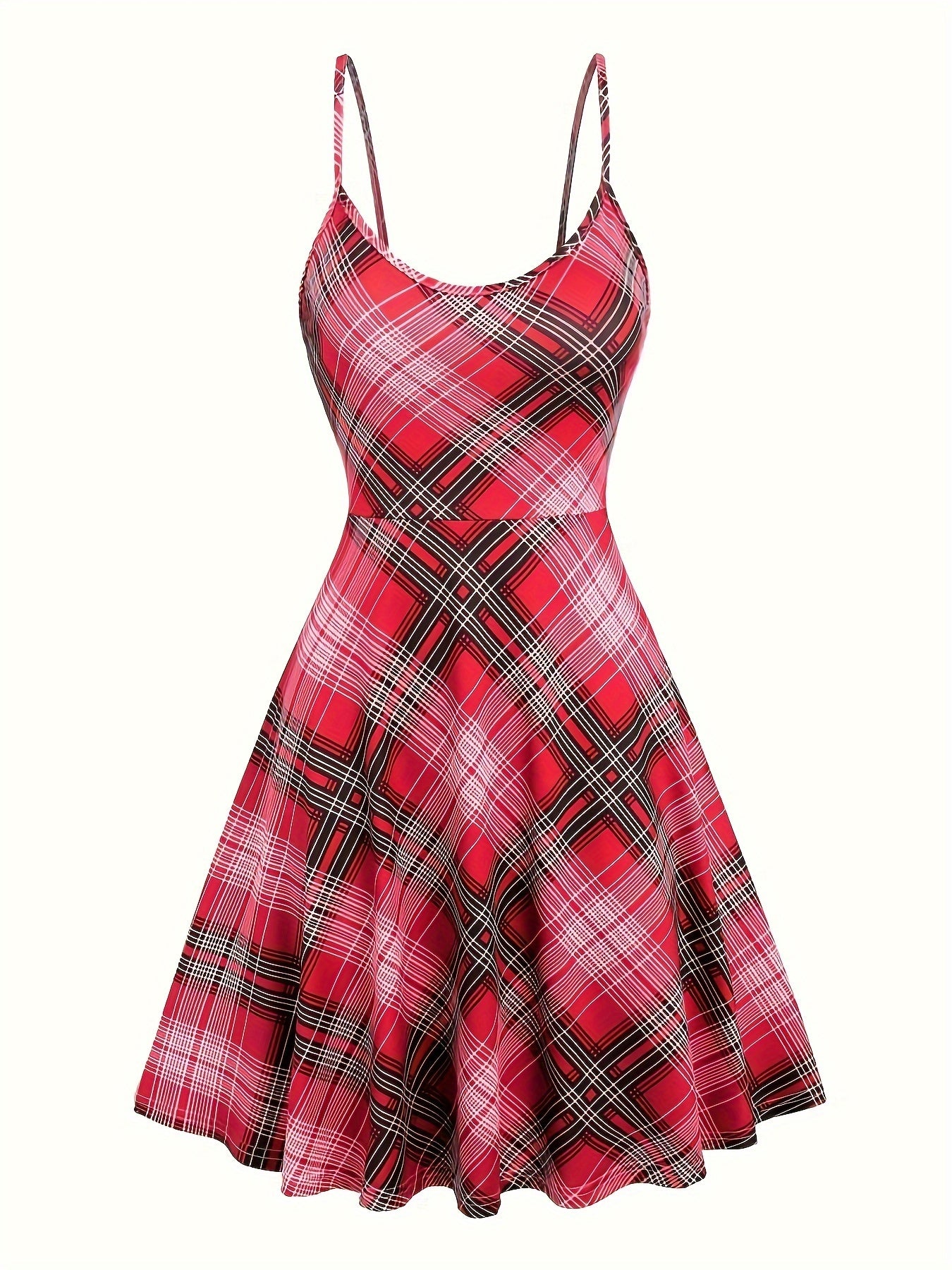 Two-piece Set, Vintage Plaid Pattern, Spaghetti Strap Dress & Long Sleeve Tunic