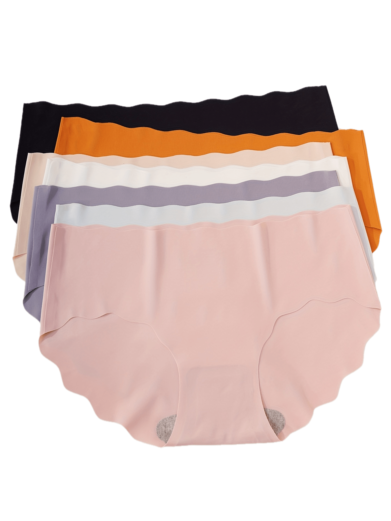 7pcs Seamless Scallop Trim Briefs, Comfy & Breathable Simple Solid Panties, Women's Lingerie & Underwear