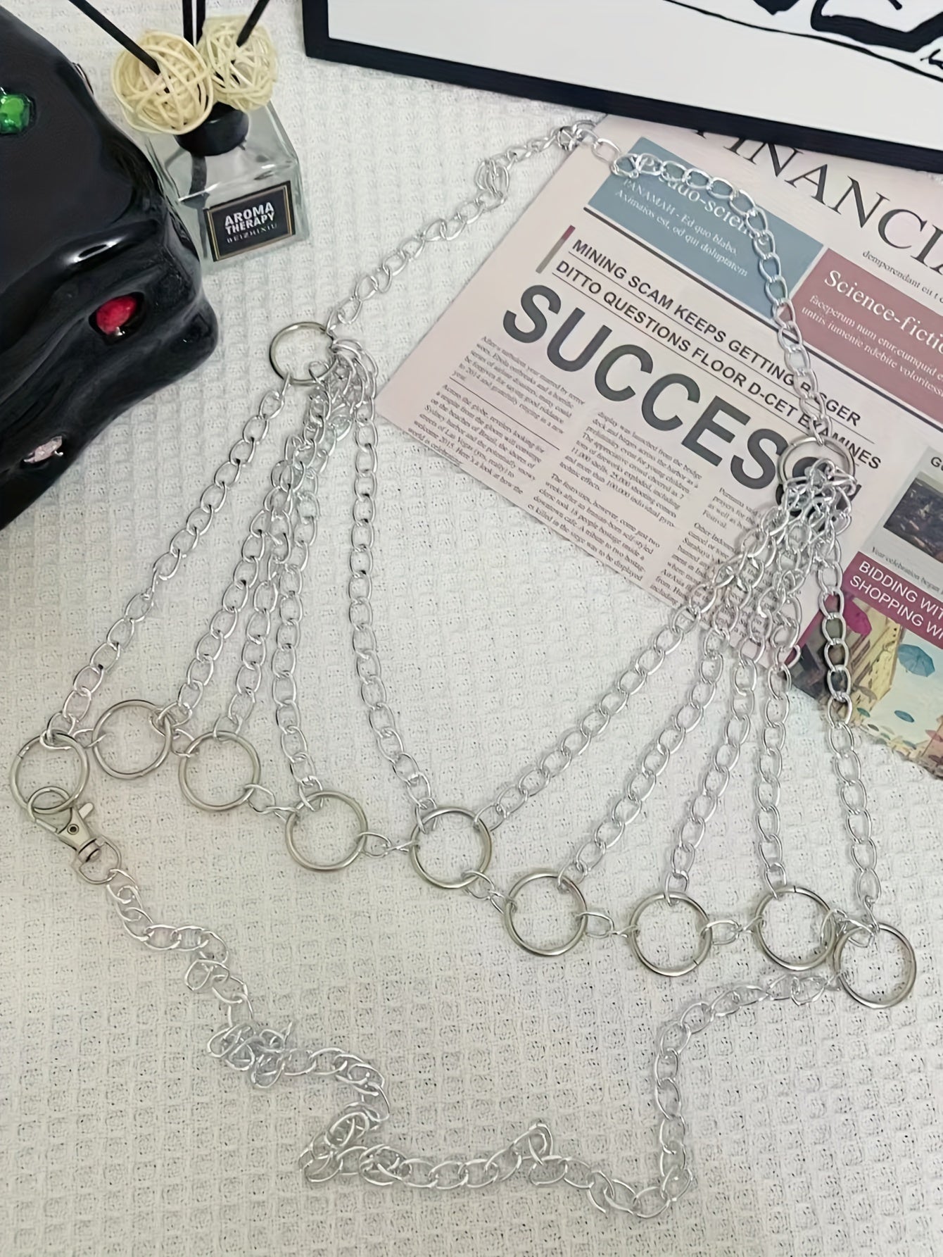 Hot Hollow Out Backless Ring Linked Chain Cosplay Costume, See Through Halter Top & Thong, Women's Sexy Lingerie & Underwear