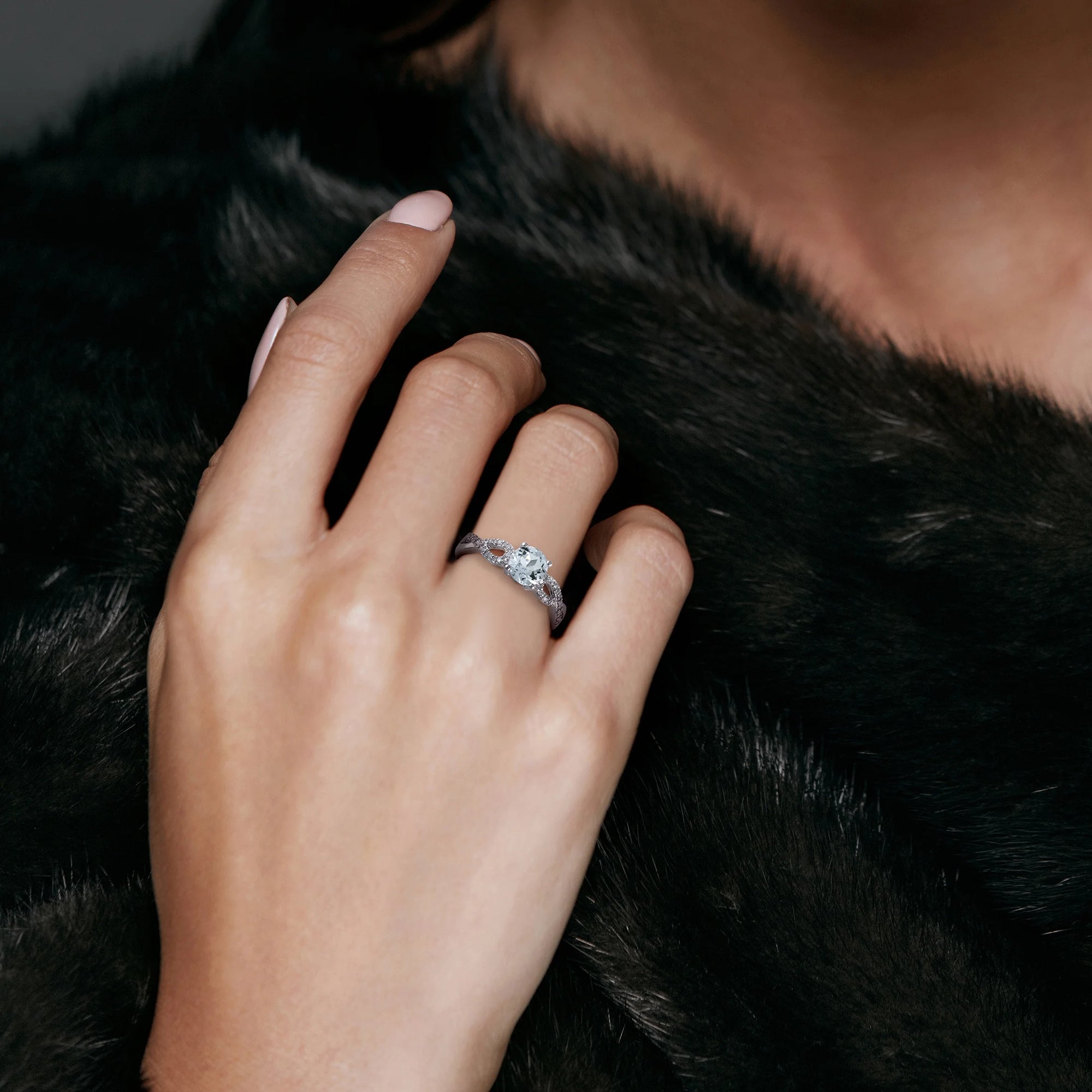 Women'S Aquamarine 10K White Gold Engagement Ring