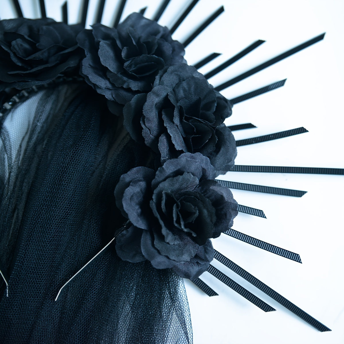 Halloween Goddess Crown Headband with Veil - Gothic Party Accessory, Non-Feathered Plastic Cosplay Hair Hoop