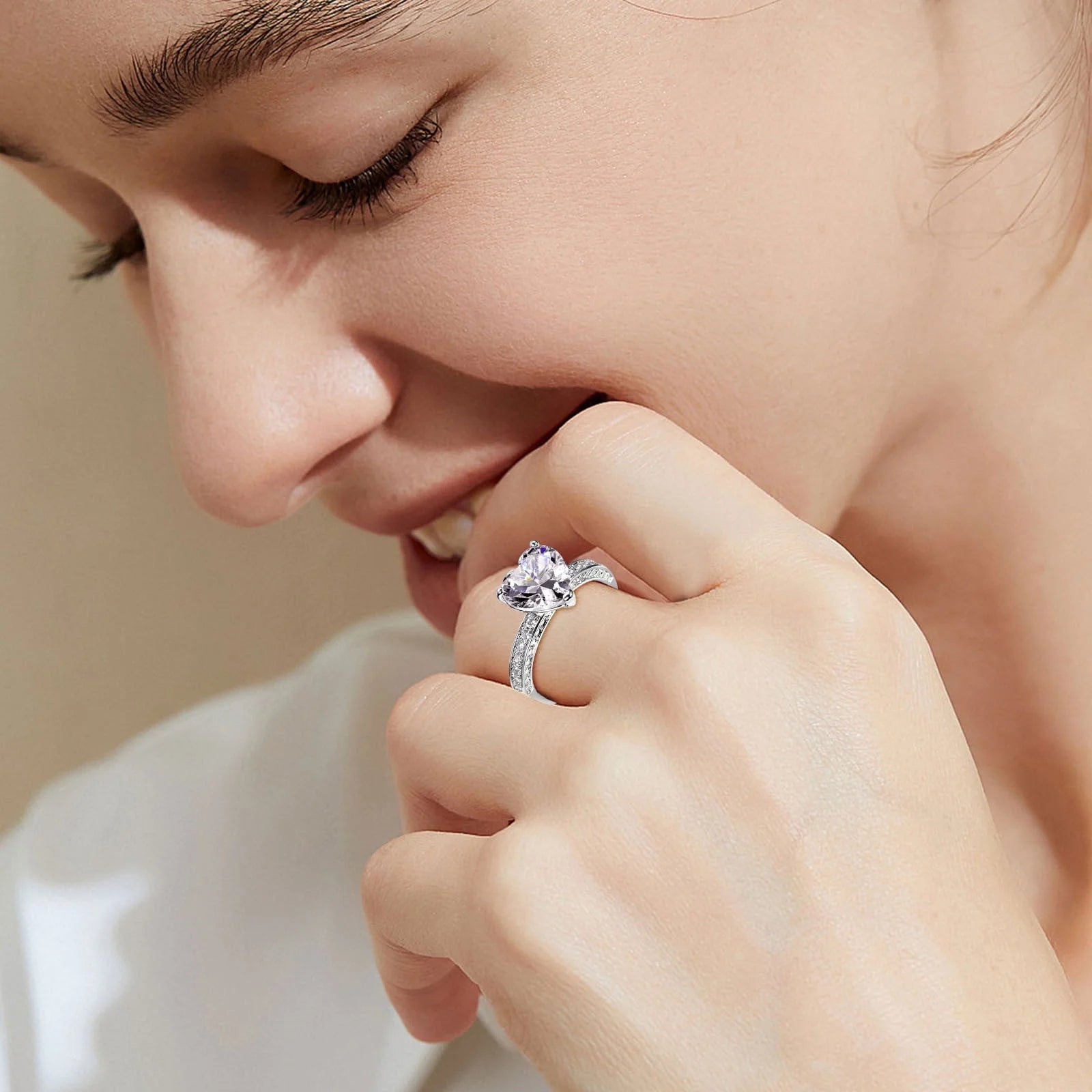 3-In-1 Rhinestone Stainless Steel Promise Ring