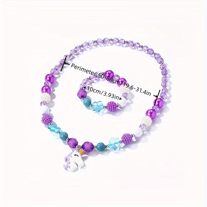 Pretty Unicorn Wig Necklace Bracelet Set Halloween Christmas New Year Birthday gift Cosplay Role Play Girl Styling Play set