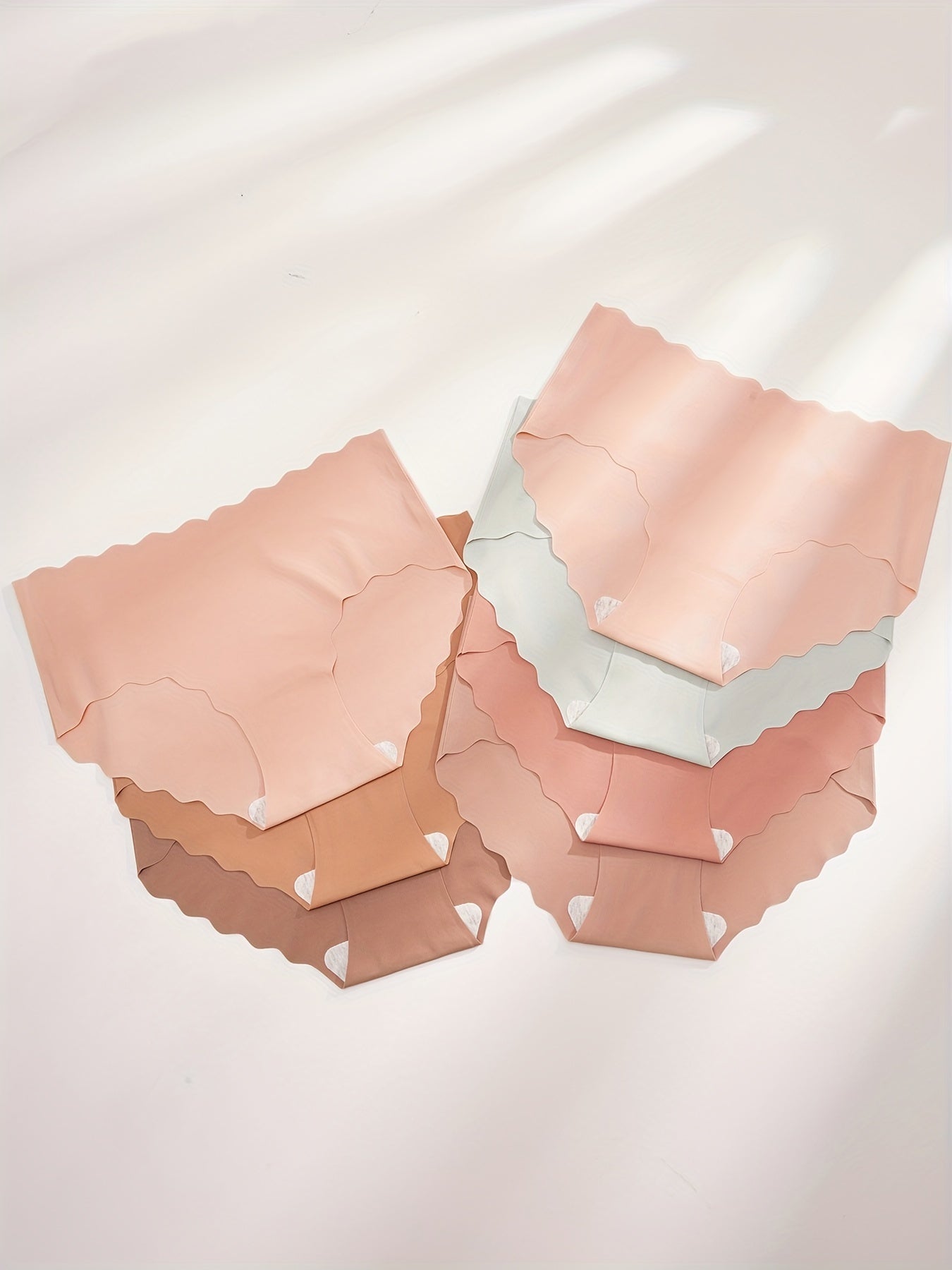 7pcs Seamless Scallop Trim Briefs, Comfy & Breathable Simple Solid Panties, Women's Lingerie & Underwear