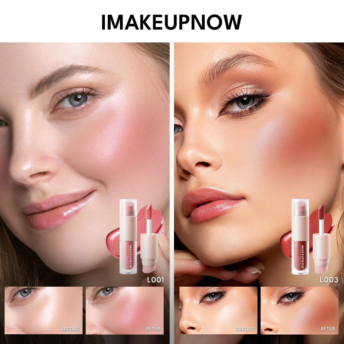 Liquid Cream Blush Stick Makeup for Cheeks | Build-In Brush - Application & Blending All in One #L001 + #L003