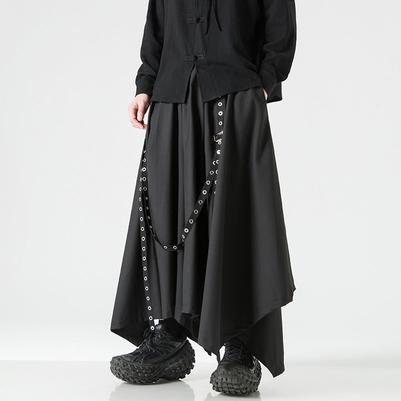 Goth Men's And Women's Same Rivet Ribbon Wide-leg Pants
