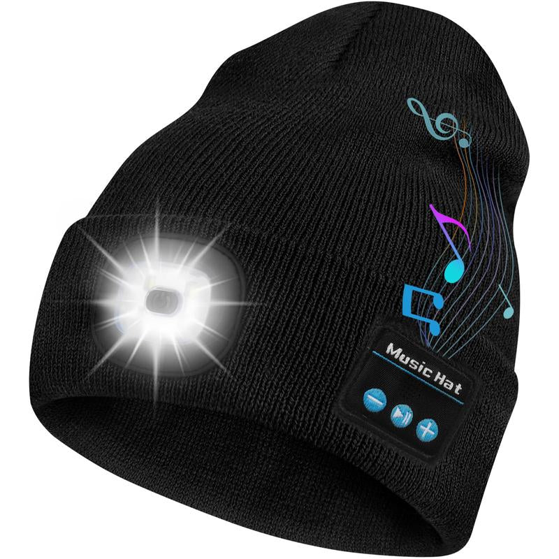 Bluetooth Beanie with Flashlight, USB Rechargeable LED Hat with Cordless Headphones, Unisex Winter Hat, Christmas & Birthday Gifts for Men, Husband, Teen, Hands-Free Lighting, Sports Mucis Headband, Bluetooth Headband, Perfect Christmas Gift