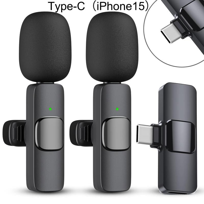 2024 2 Pack Wireless Lavalier Microphone for Iphone Ipad, Lapel Mics Plug-Play 2.4G Ultra-Low Delay Built-In Noise Reduction Chip for Video Recording Interview Podcast Vlog