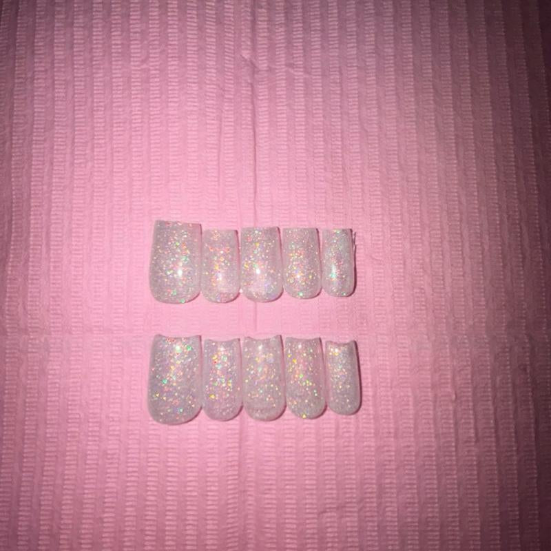 Cute Light Blue Glitter Acrylic Press on Nails Reusable Extremely Durable