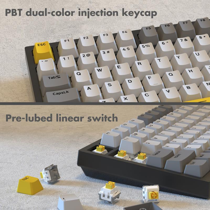 AJAZZ AK820 75% Wired RGB Gasket Mechanical Keyboard with Volume Knob, South Facing LED, Poron Foam, PBT Keycaps, Custom Programmable Hot-Swap Keyboard