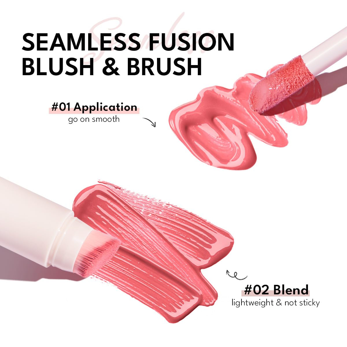 Liquid Cream Blush Stick Makeup for Cheeks | Build-In Brush - Application & Blending All in One #L001 + #L003