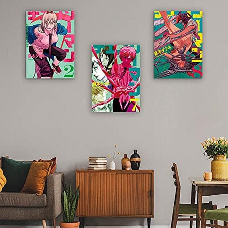 9 Pcs Chainsaw Man Poster Chapter Cover Wall Japan Anime Poster Artwork Painting Wall Art Print for Home Decor Living Room Bedroom Fans Gift (Anime,8X10Inchx9Pcs Unframed)