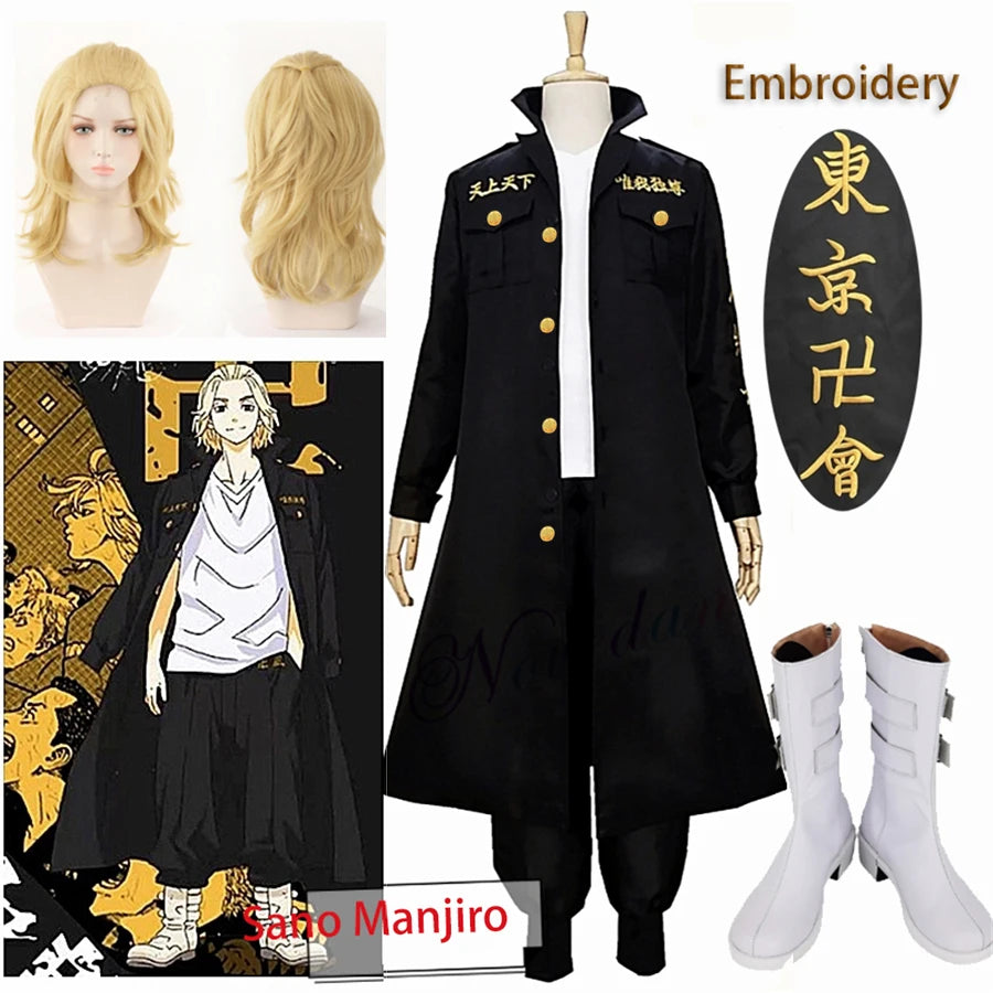 Anime Tokyo Manjiro Sano Cosplay Costume Wig Tokyo Manji Gang President Llaveros Embroidery Jacket Halloween Party