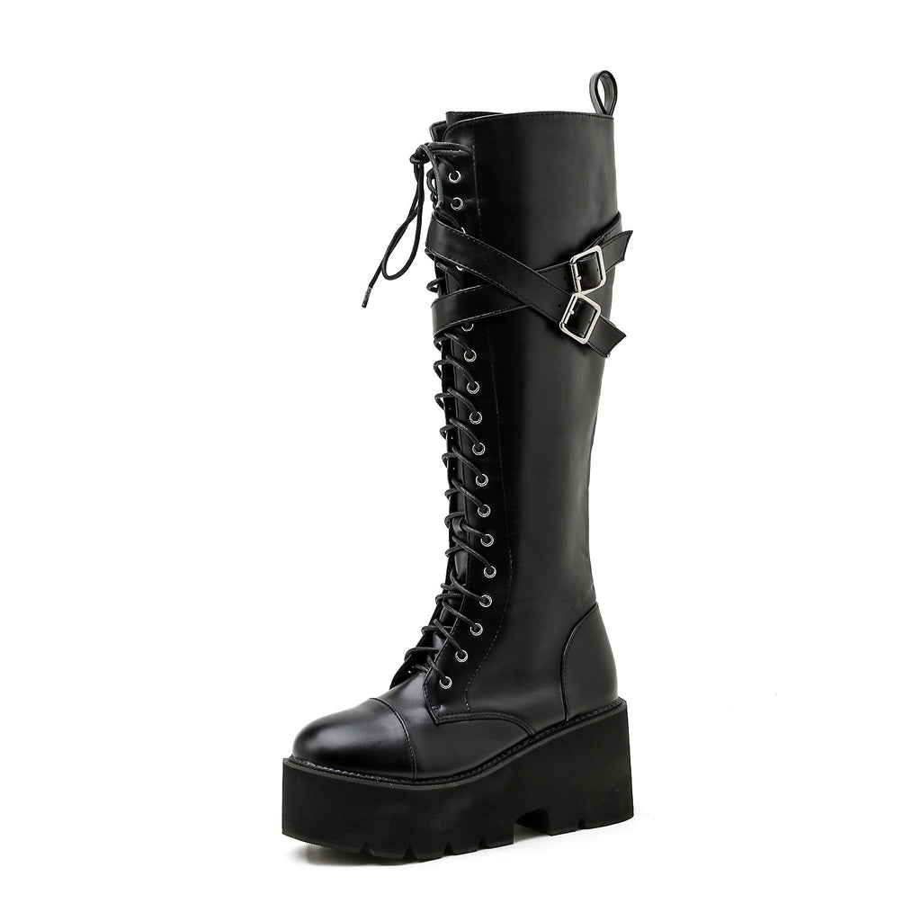 Platform Slope Heel Zipper High Heel Boots Women's Boots