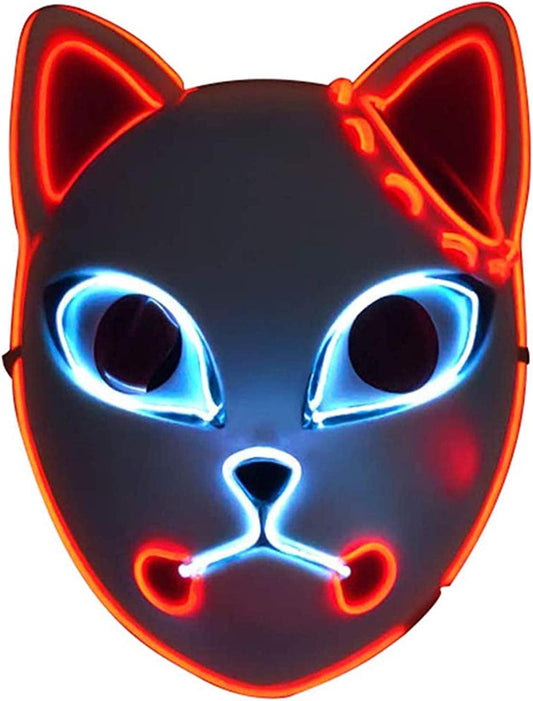 Halloween Mask Slayer Cosplay Mask-Led Halloween Mask Japanese Anime Photography Props Toy (1 Red Ears)