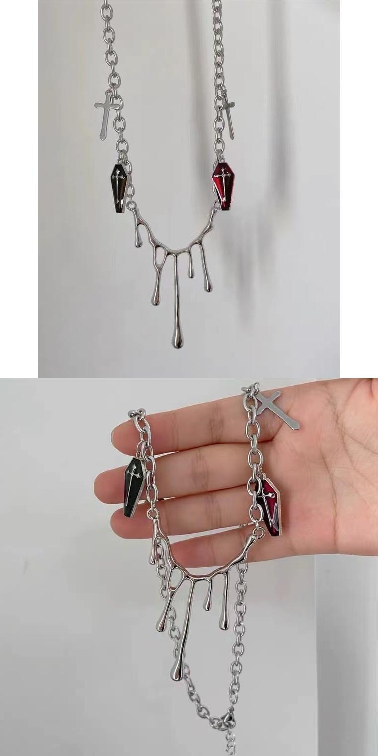 Goth Retro Liquid Lava Coffin Cross Necklace