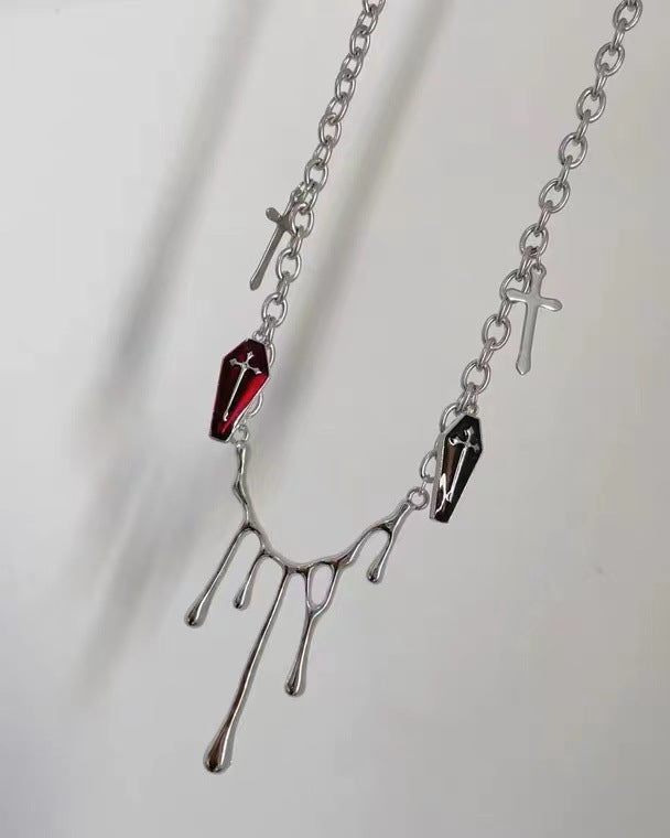 Goth Retro Liquid Lava Coffin Cross Necklace