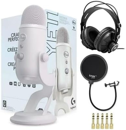 Yeti USB Microphone Bundle - Blackout Edition with Knox Gear Headphones & Pop Filter - Ultimate Audio Experience!