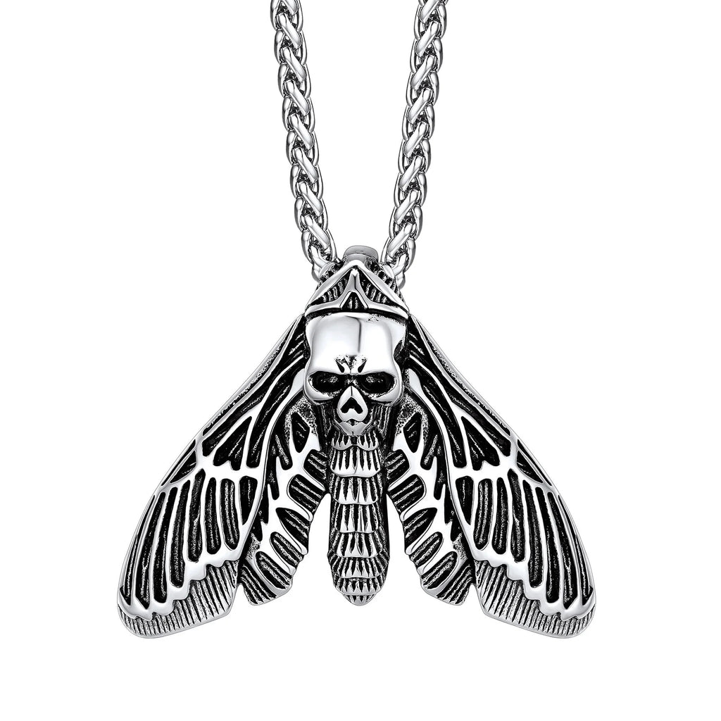 Death Head Moth Pendant Necklace for Men Stainless Steel Skull Butterfly Necklace Gothic Punk Jewelry Halloween Party
