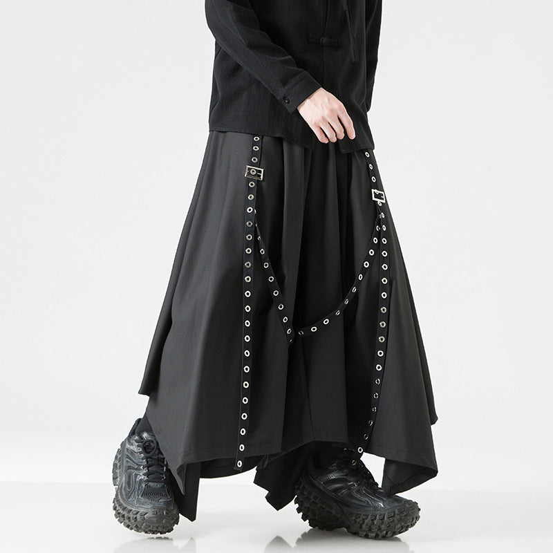 Goth Men's And Women's Same Rivet Ribbon Wide-leg Pants