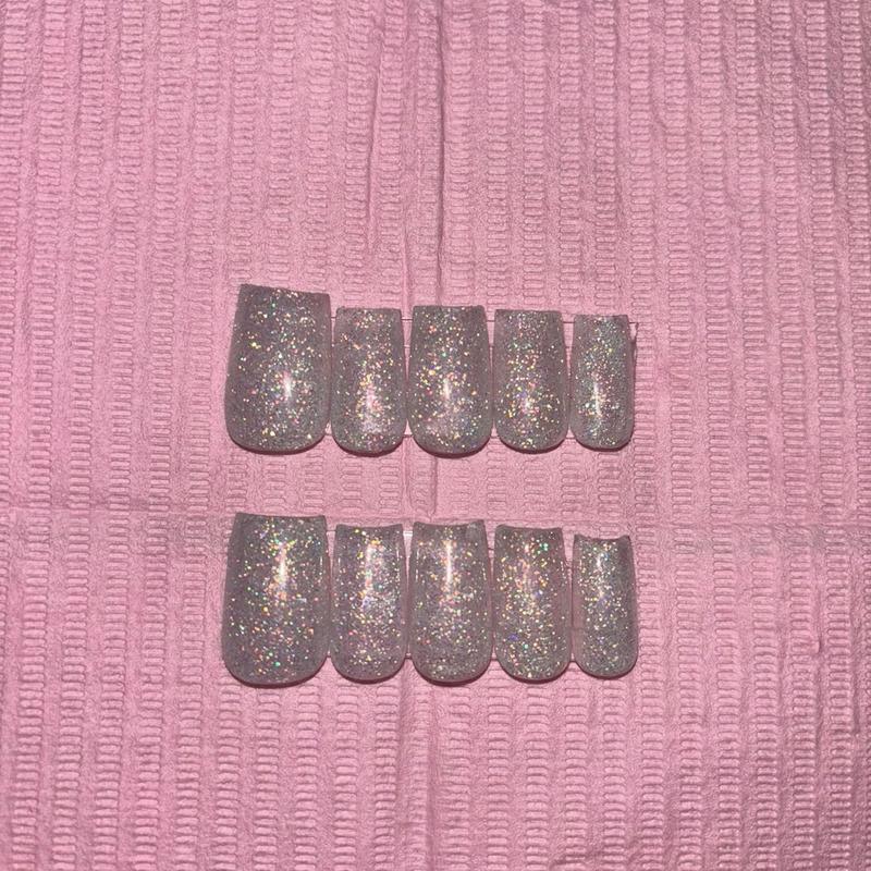 Cute Light Blue Glitter Acrylic Press on Nails Reusable Extremely Durable