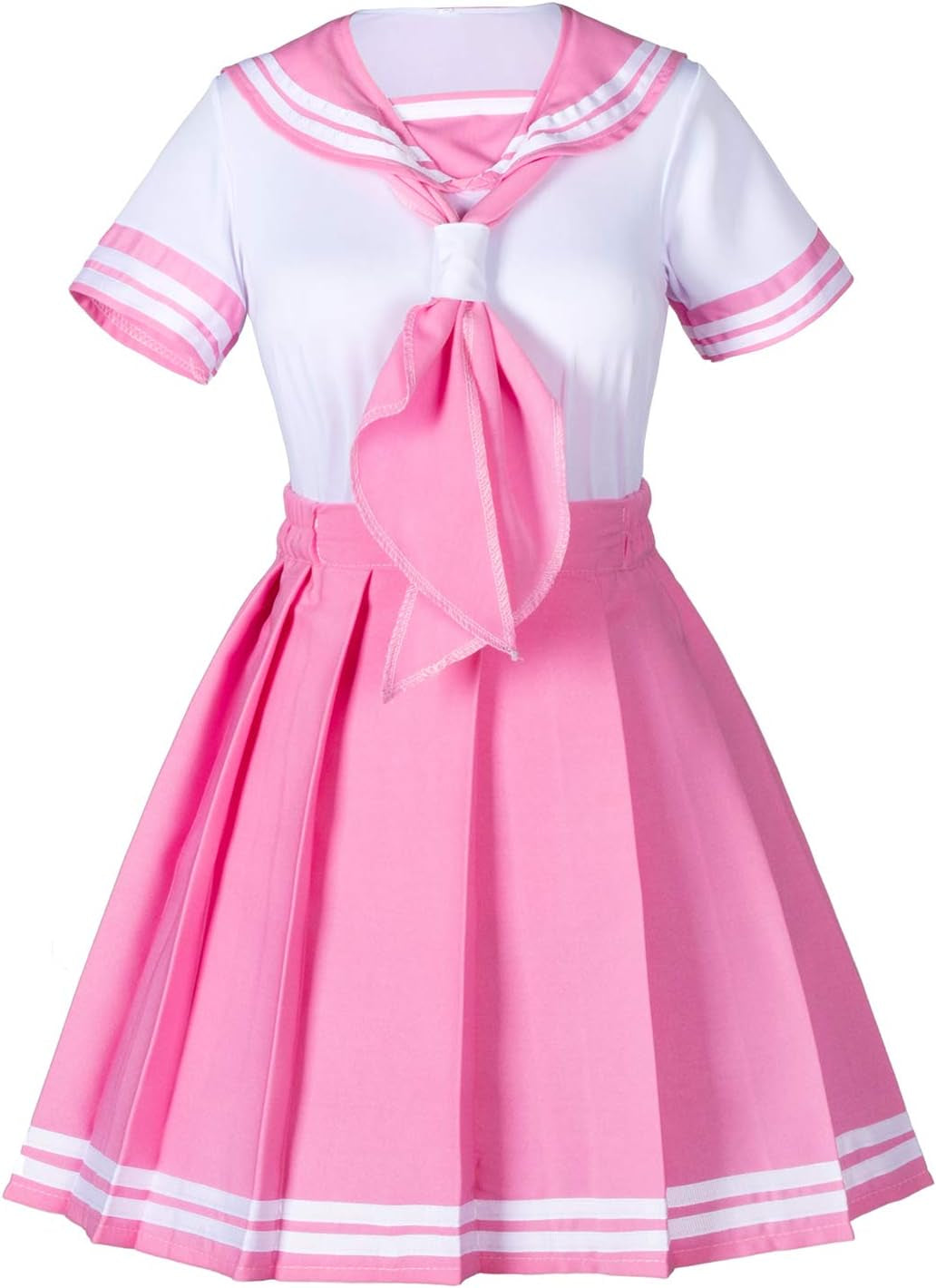 Classic Japanese Anime School Girls Pink Sailor Dress Shirts Uniform Cosplay Costumes with Socks Hairpin Set