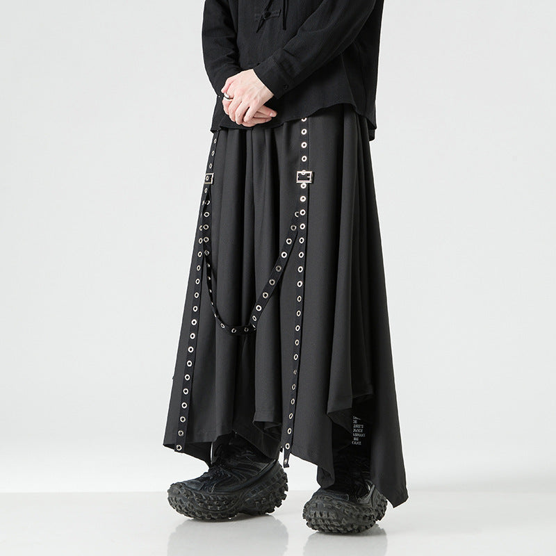 Goth Men's And Women's Same Rivet Ribbon Wide-leg Pants