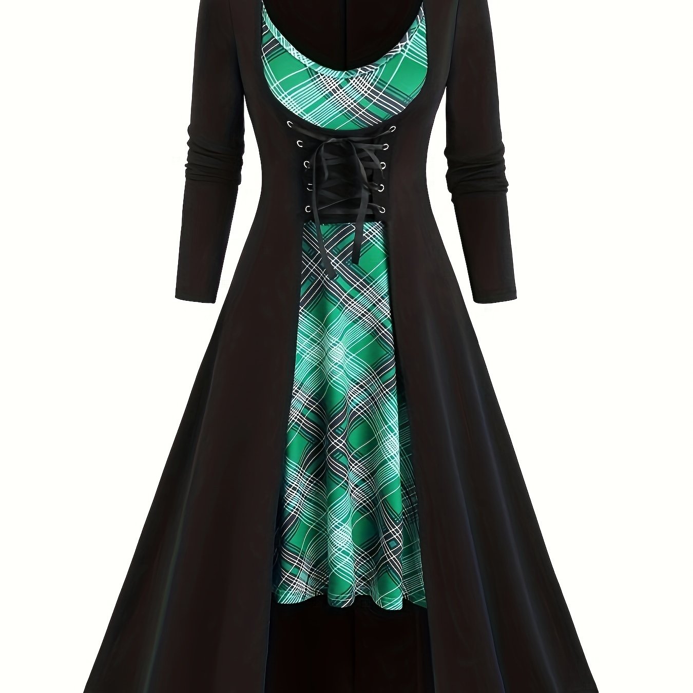 Two-piece Set, Vintage Plaid Pattern, Spaghetti Strap Dress & Long Sleeve Tunic