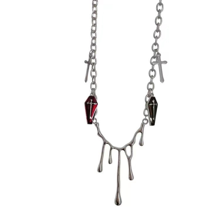 Goth Retro Liquid Lava Coffin Cross Necklace