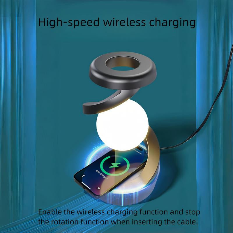 Rotating Visual Suspension Atmosphere Night Light, Motion-Sensor Bedside Light with Wireless Charger, 2-In-1 Mobile Phone Wireless Charging Table Light for Home Decor