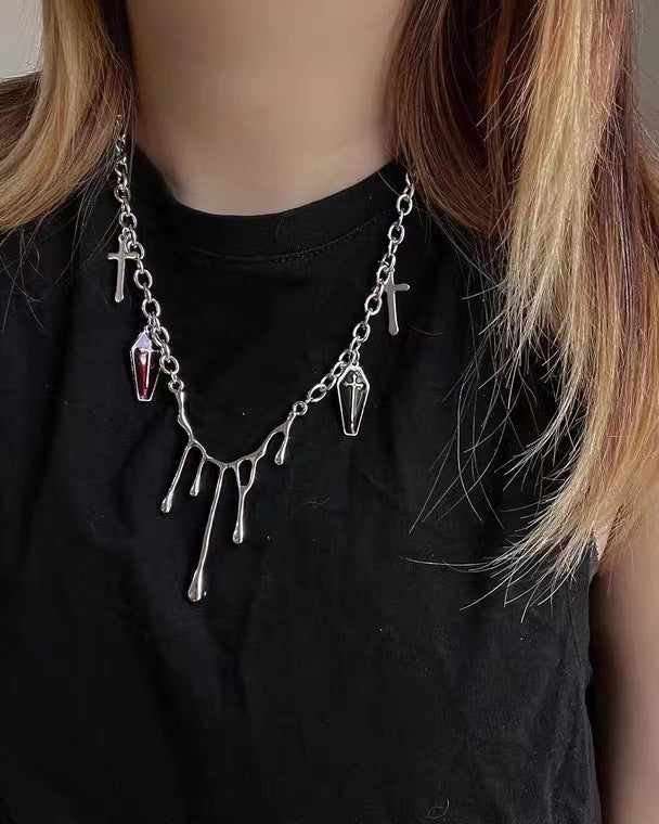 Goth Retro Liquid Lava Coffin Cross Necklace