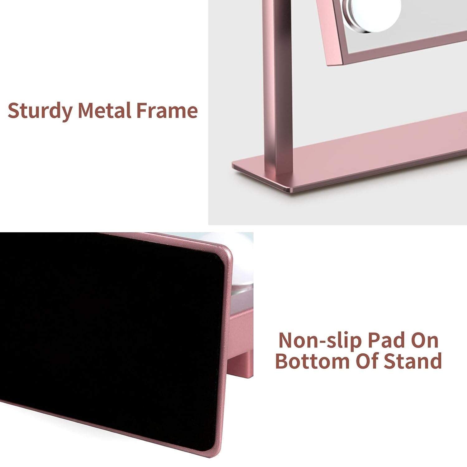 Hollywood Vanity Makeup Mirror with Lights, Lighted Mirror with 9 LED Bulbs, Dimmable 3 Color Lighting Modes, 360°Rotation Touch Control Cosmetic Beauty Mirror Desk Tabletop ( Rose Gold) 9.8" X 14"