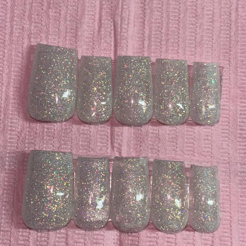 Cute Light Blue Glitter Acrylic Press on Nails Reusable Extremely Durable