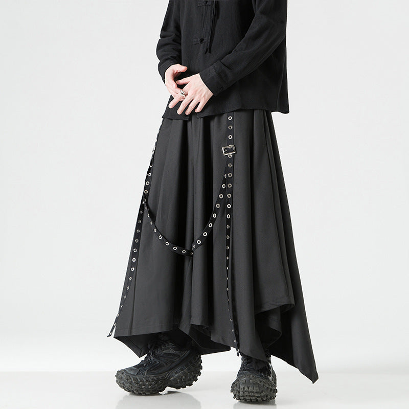 Goth Men's And Women's Same Rivet Ribbon Wide-leg Pants