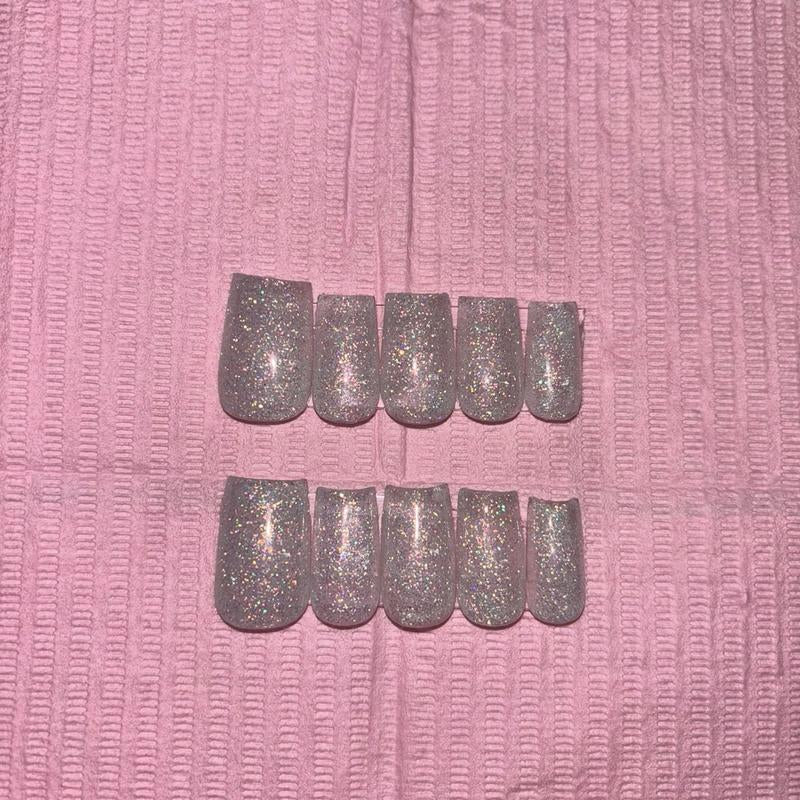 Cute Light Blue Glitter Acrylic Press on Nails Reusable Extremely Durable