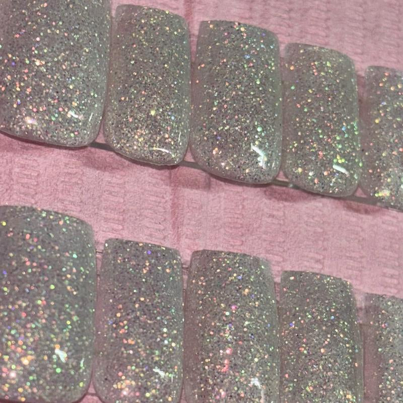 Cute Light Blue Glitter Acrylic Press on Nails Reusable Extremely Durable