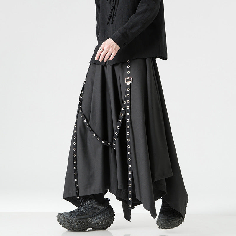 Goth Men's And Women's Same Rivet Ribbon Wide-leg Pants