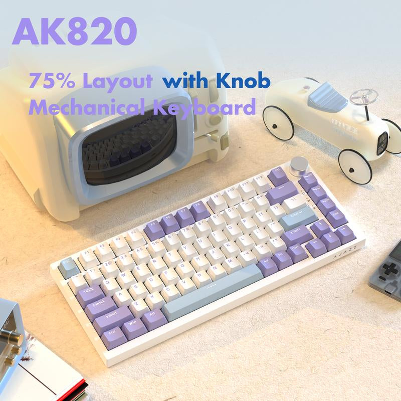 AJAZZ AK820 75% Wired RGB Gasket Mechanical Keyboard with Volume Knob, South Facing LED, Poron Foam, PBT Keycaps, Custom Programmable Hot-Swap Keyboard