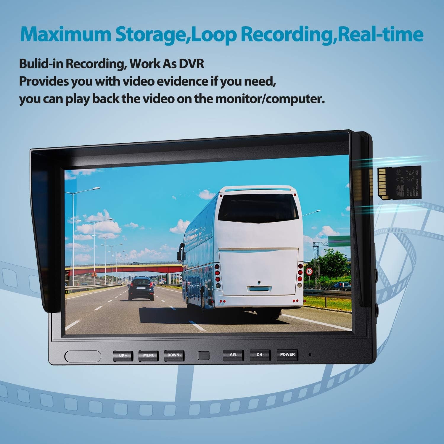 10" 1080P Wired Backup Camera System - HD Dual Split Screen Monitor with Recording, IP69 Waterproof Rear View Camera, Supports 2 Cameras for Trucks, Trailers, and RVs (Dy101)