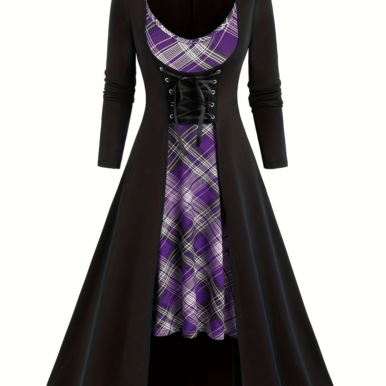 Two-piece Set, Vintage Plaid Pattern, Spaghetti Strap Dress & Long Sleeve Tunic