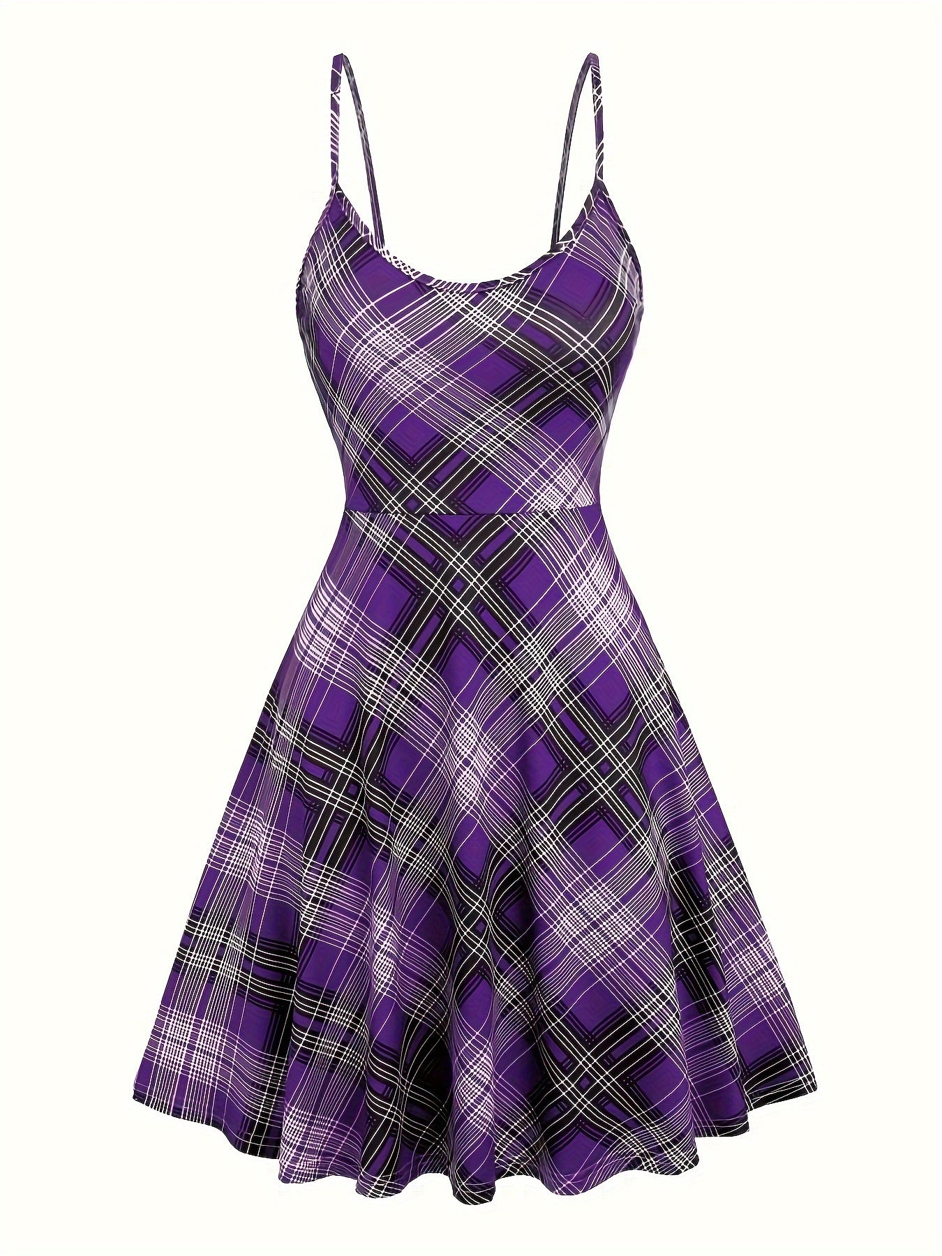 Two-piece Set, Vintage Plaid Pattern, Spaghetti Strap Dress & Long Sleeve Tunic