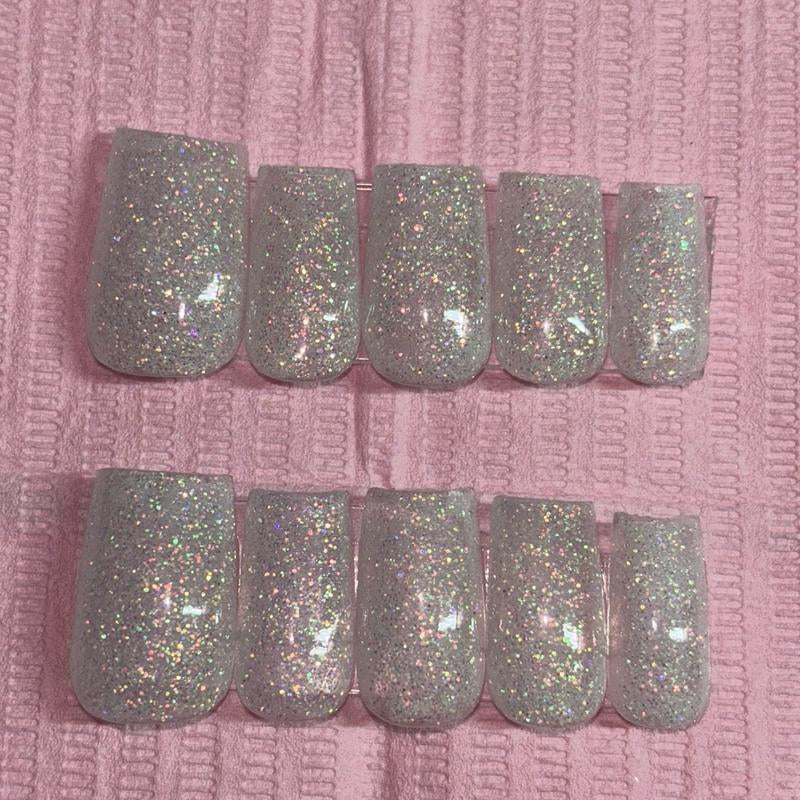 Cute Light Blue Glitter Acrylic Press on Nails Reusable Extremely Durable