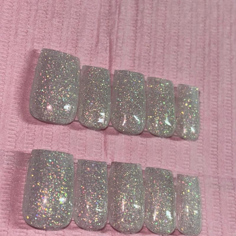 Cute Light Blue Glitter Acrylic Press on Nails Reusable Extremely Durable