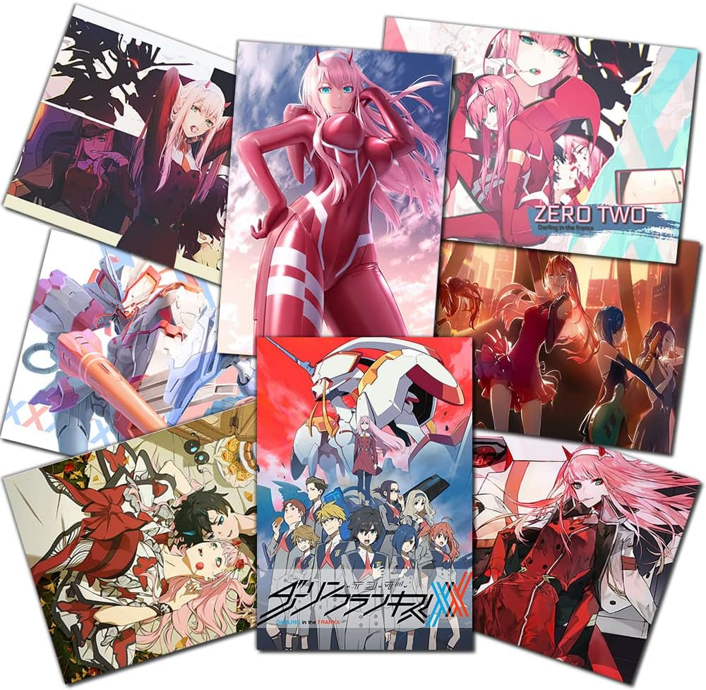 Anime Darling in the FRANXX Poster, Zero Two Posters Aesthetic Wall Collage Kit Anime Pictures Art Print for Kids Bedroom Living Room Wall Decor Art Print,Set of 8 Pcs,11.5X16.5 Inches