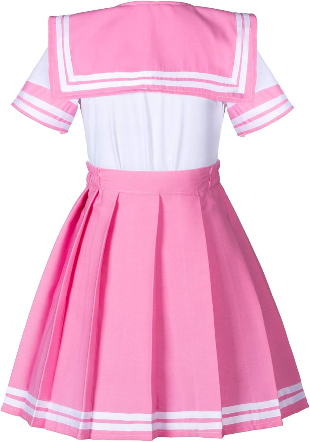 Classic Japanese Anime School Girls Pink Sailor Dress Shirts Uniform Cosplay Costumes with Socks Hairpin Set