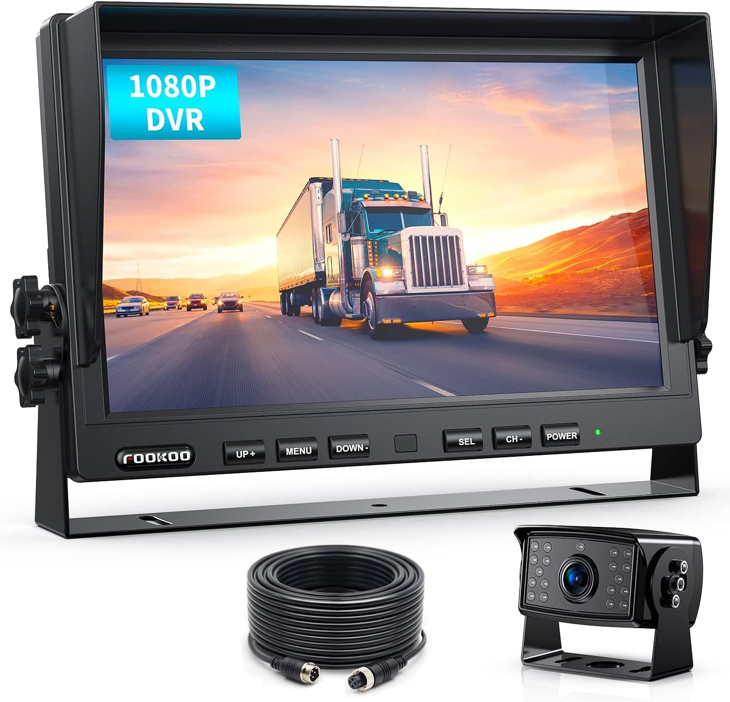 10" 1080P Wired Backup Camera System - HD Dual Split Screen Monitor with Recording, IP69 Waterproof Rear View Camera, Supports 2 Cameras for Trucks, Trailers, and RVs (Dy101)