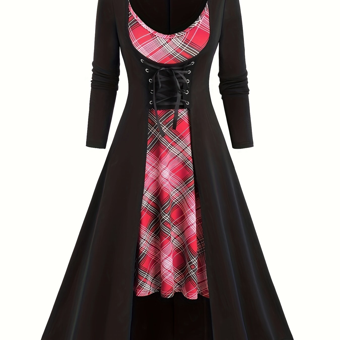 Two-piece Set, Vintage Plaid Pattern, Spaghetti Strap Dress & Long Sleeve Tunic