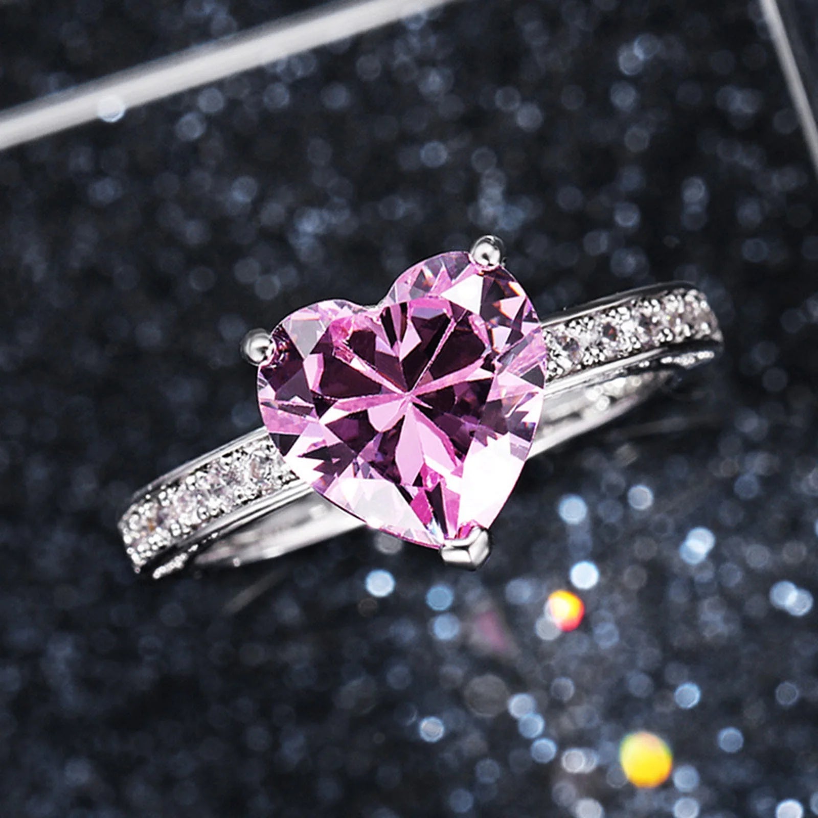 Rings for Alloy Wedding Ring Inlaid with Heart-Shaped Diamond Zircon Ring Women'S Engagement Jewelry