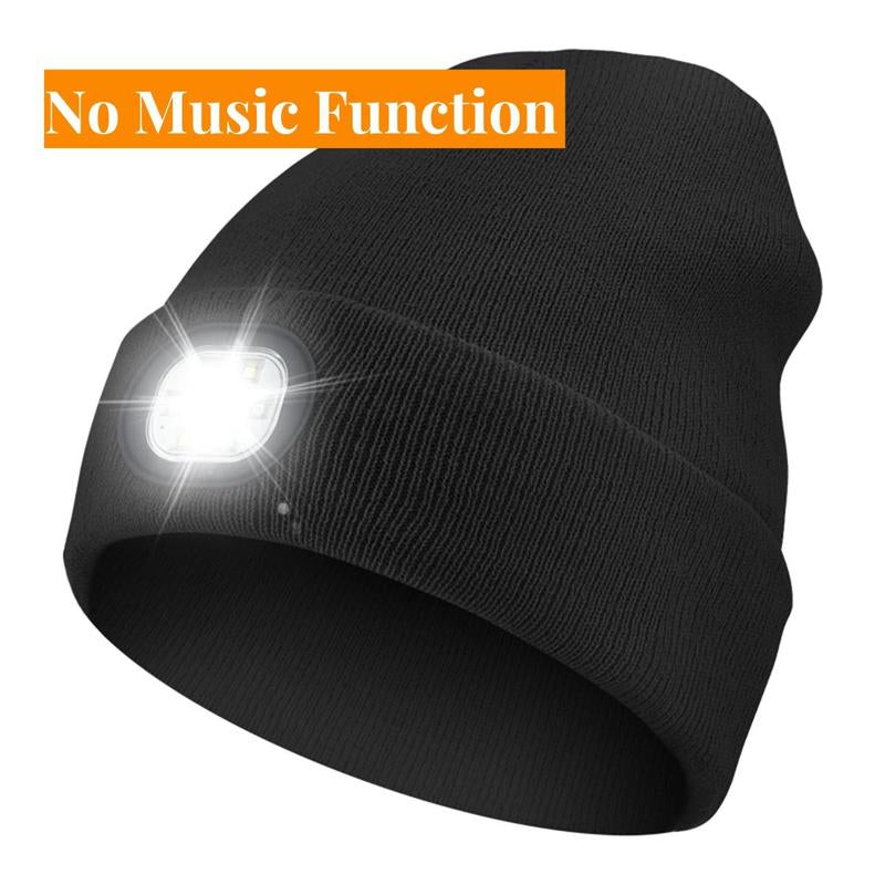 Bluetooth Beanie with Flashlight, USB Rechargeable LED Hat with Cordless Headphones, Unisex Winter Hat, Christmas & Birthday Gifts for Men, Husband, Teen, Hands-Free Lighting, Sports Mucis Headband, Bluetooth Headband, Perfect Christmas Gift